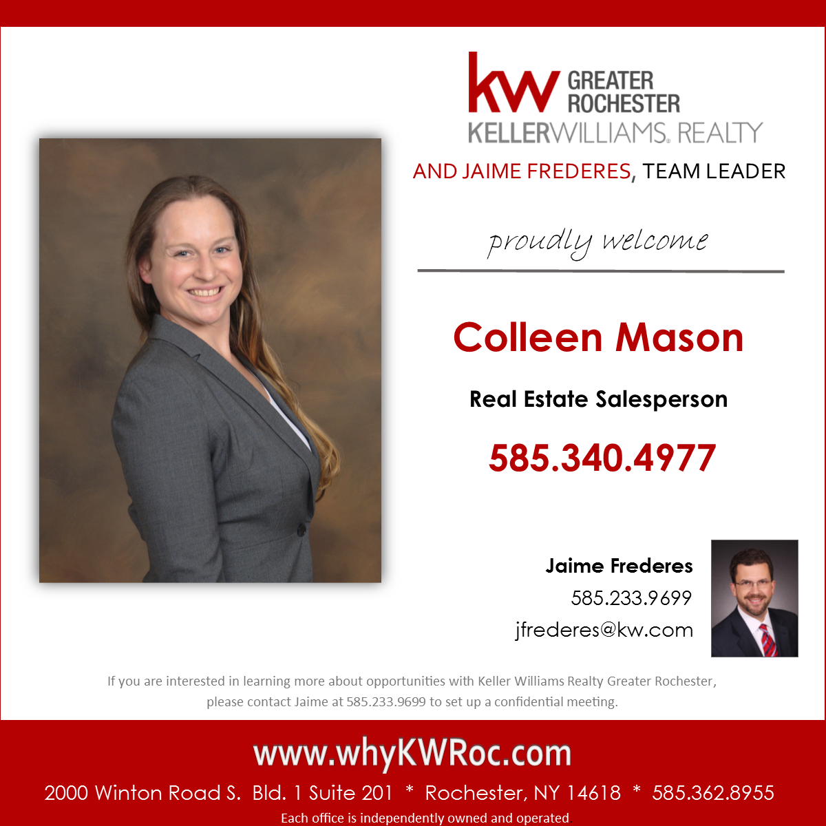 KWRoc's tweet photo. Welcome to Keller Williams, Colleen! #kwroc #realestate https://t.co/BqOF6CYCbz