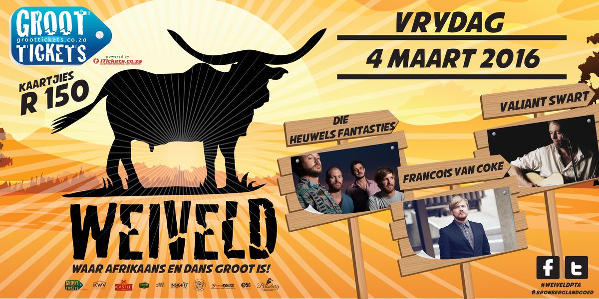 Weiveld (@weiveld) on Twitter photo PAYDAY is om die draai ! Slegs 400 kaartjies oor vir <a href="/DieHeuwels/">Die Heuwels Fantasties</a> <a href="/FrancoisVanCoke/">Francois van Coke</a> en <a href="/valiantswart/">Valiant Swart</a> op 4 Maart. PAYDAY is om die draai ! Slegs 400 kaartjies oor vir <a href="/DieHeuwels/">Die Heuwels Fantasties</a> <a href="/FrancoisVanCoke/">Francois van Coke</a> en <a href="/valiantswart/">Valiant Swart</a> op 4 Maart.