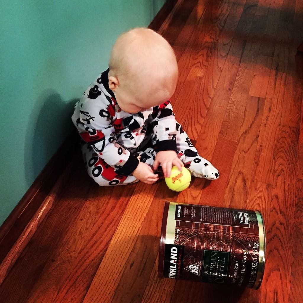 NourishMoms's tweet photo. Totally content to play with a tennis ball and an empty coffee can. Seriously, WHY DO I BU… https://t.co/wA3uDDXcly https://t.co/uBRu6IyxH0