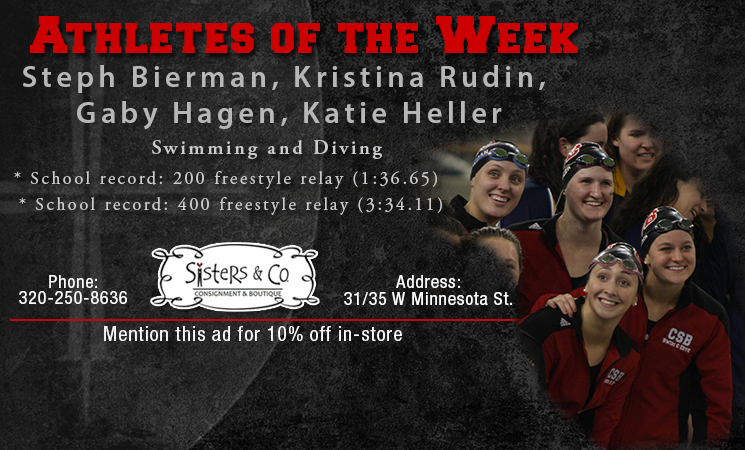 CSB_Athletics's tweet photo. After setting a pair of relay records last week, Bierman, Hagen, Heller and K Rudin are CSB Athletes of the Week! https://t.co/0TrvInBPlj