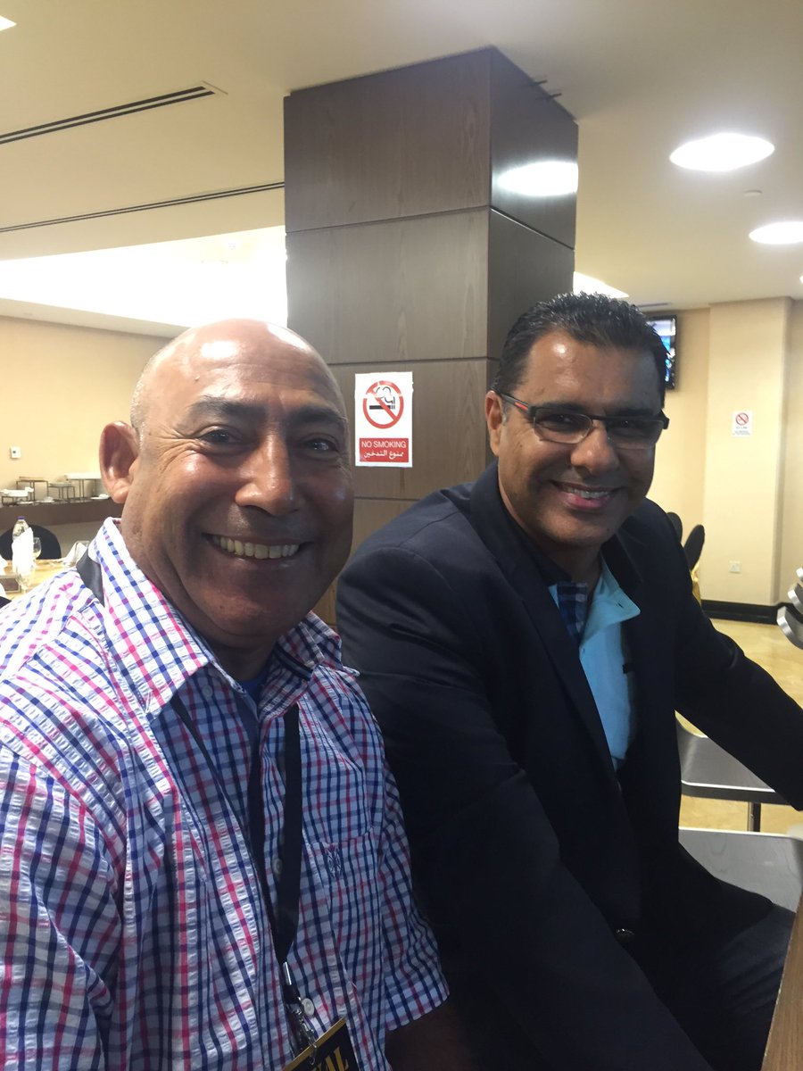 Enjoying the <a href="/thePSLt20/">PakistanSuperLeague</a> final with <a href="/waqyounis99/">Waqar Younis</a>! Wishing him luck for Asia Cup!