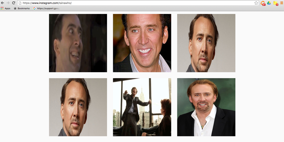 tainawho's tweet photo. Something is wrong with my @instagram. Nicolas Cage is f****** everywhere...! 😱Thanks @siimonsta 😂#damnyoucage https://t.co/L34F3TQuMr