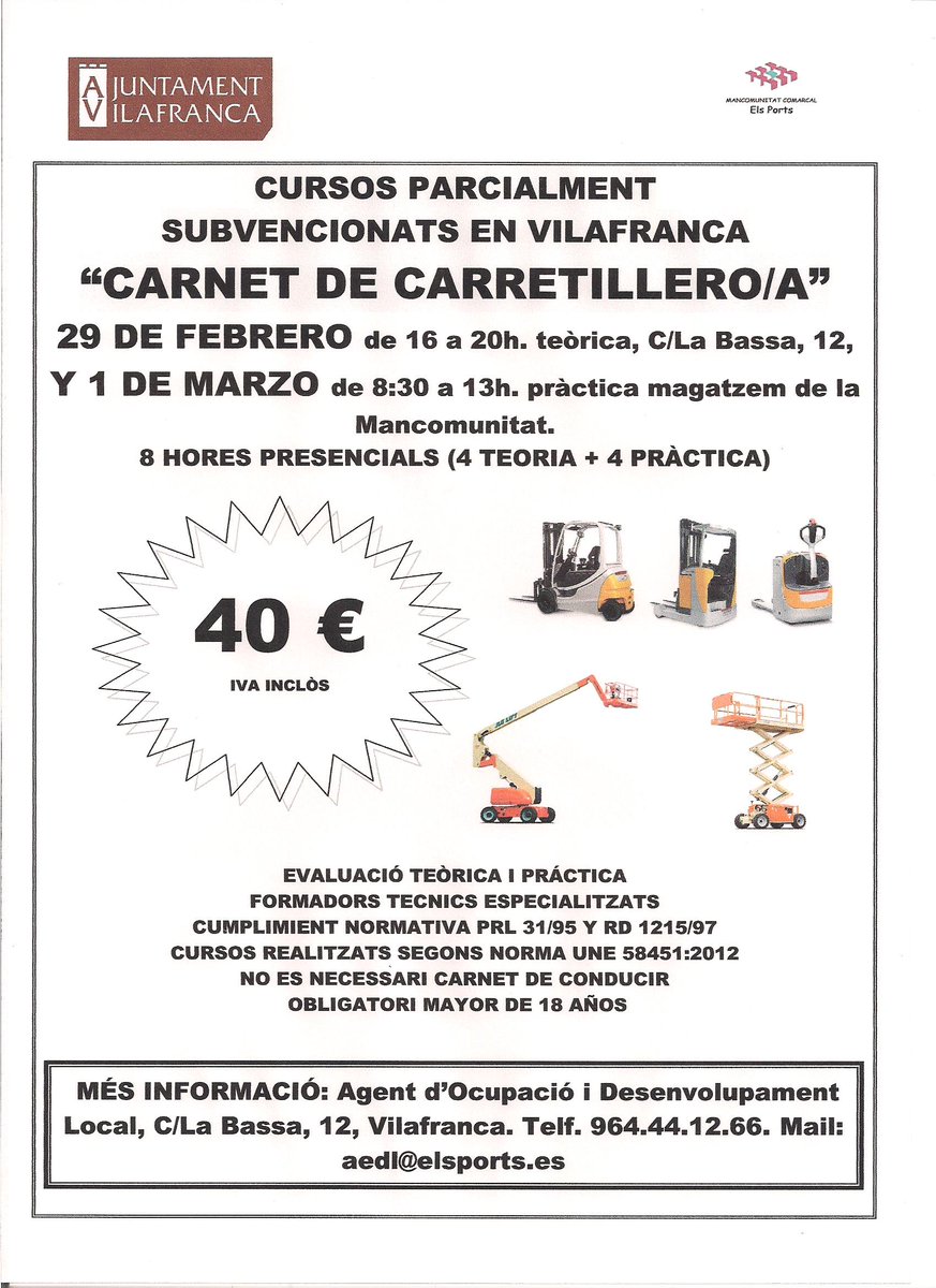 #Curs per al carnet de #carretiller a #Vilafranca #formació #ocupació @cedesempresa <a href="/Ajmorella/">Ajuntament de Morella</a> <a href="/AjuntForcall/">AjuntamentForcall</a>