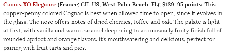 ClassiqueWines's tweet image. Check out the latest .@WineEnthusiast review for .@CamusCognac XO Elegance! #95points! #cognac