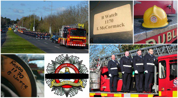 <a href="/DubFireBrigade/">Dublin Fire Brigade</a> accompany local lad Ian 'Frodo' McCormack to his final resting place aboard a fire truck today. RIP