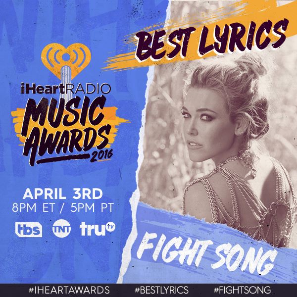 So AMAZING you guys! #FightSong is nominated for #BestLyrics at the #iHeartAwards and you can RT to vote!!