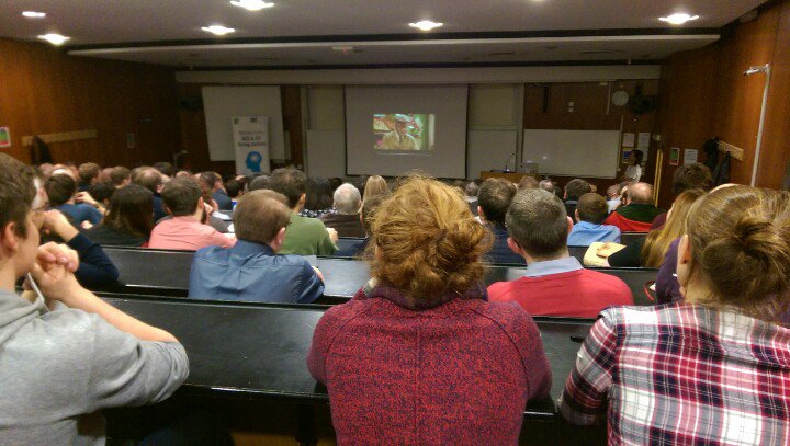 ProMoCymru's tweet photo. .@iammobilebob uses the same video as in our social media training. Dan is chuffed. #TuringLecture #EggsBox https://t.co/rvwp00r94h