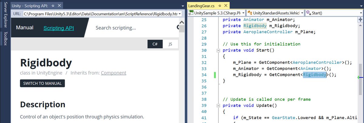 VSToolsForUnity's tweet image. We'll show the Unity documentation directly in the IntelliSense, or you can open it separately. #unitytips #unity3d