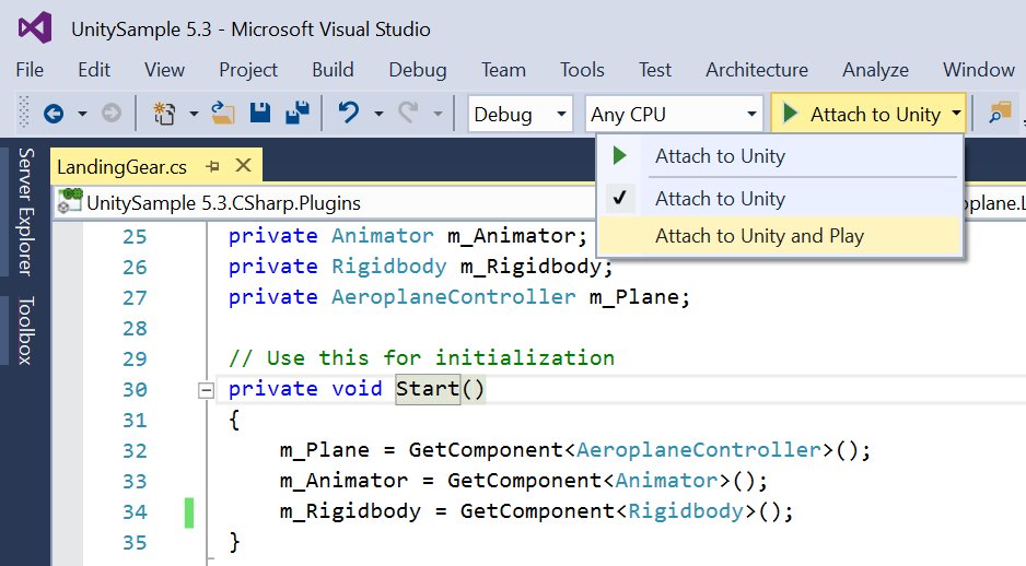 VSToolsForUnity's tweet image. Set the target to Attach and Play to start the game in the Editor and attach the debugger in one action. #unitytips