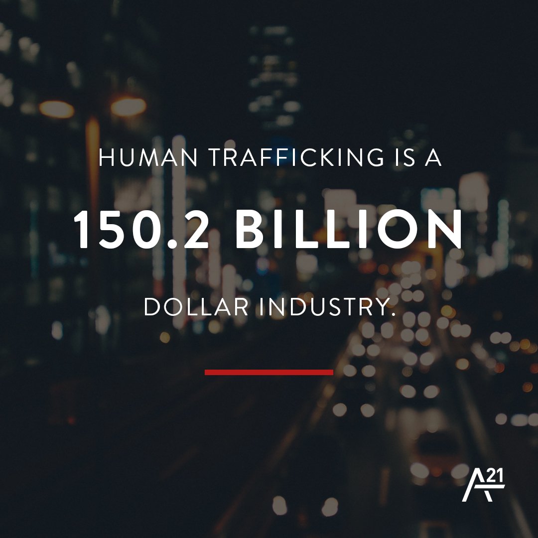 A21's tweet photo. 150.2 BILLION dollars annually is spent on the buying and selling of human beings. Source: [ILO, 2014] #A21 #Slavery https://t.co/4GSwrLqgyL