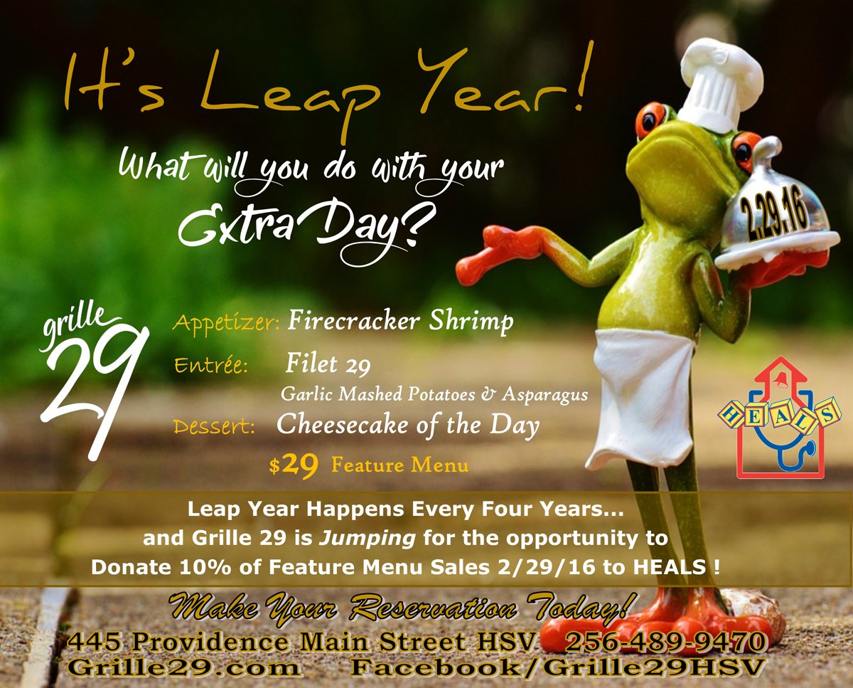 HEALSINC's tweet photo. On 2/29 be @Grille29 for fab meals to benefit HEALS! https://t.co/5l1P5JbNuS