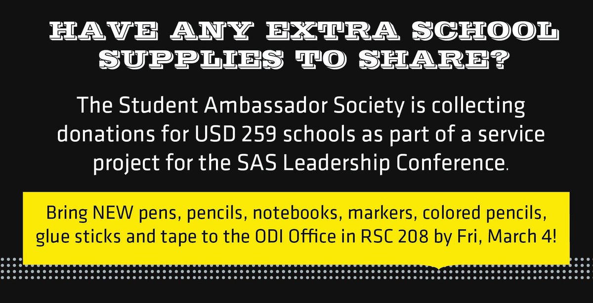wheatweet's tweet photo. For @WichitaState students, staff, faculty &amp; friends, please consider this opp! Supplies will go to area schools! https://t.co/w6KGbCOdUg