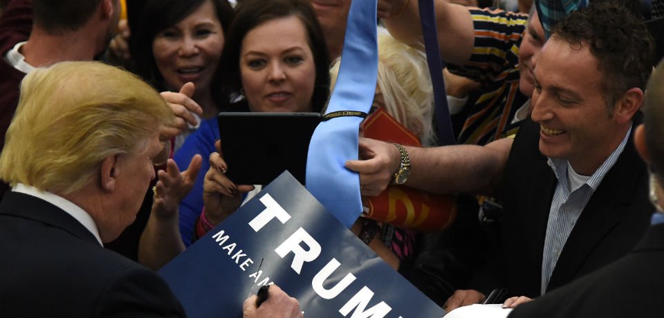 .<a href="/realDonaldTrump/">Donald J. Trump</a> often invokes violence against opponents. Watch his history of it here. atfp.co/1L9wuCy