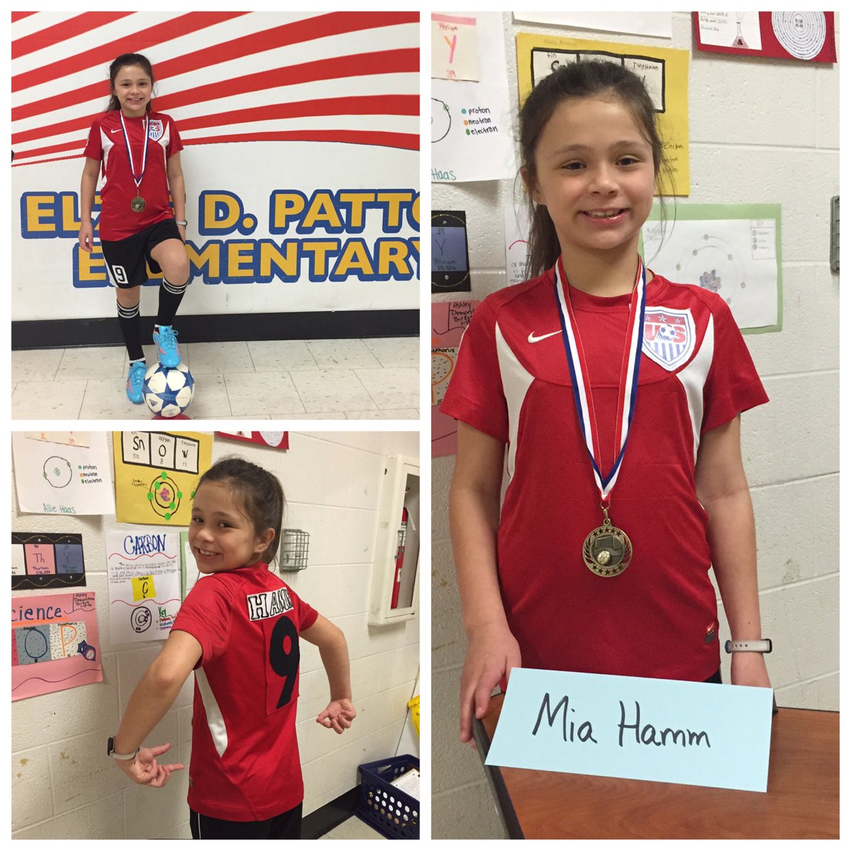 KarenStake's tweet photo. My daughter is a historical wax figure of @MiaHamm for Social Studies night @WilsonK12Tn -Elzie Patton Elem. #uswnt https://t.co/lV3i3NnP9H