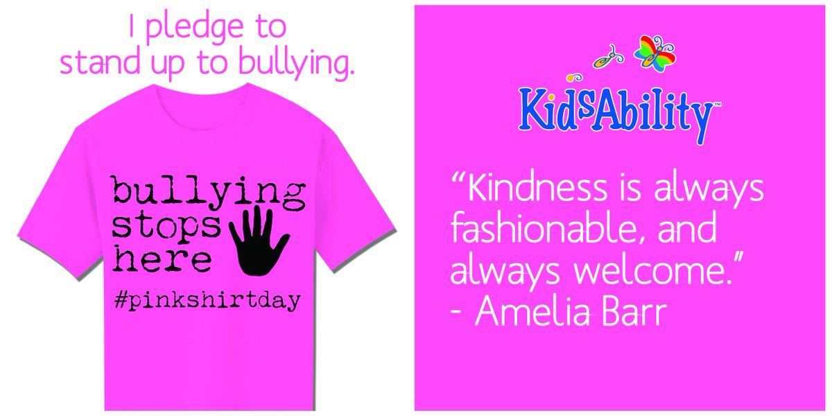KidsAbility's tweet image. Tomorrow is #PinkShirtDay! Dig out your favourite pink shirt to stand up to bullies! Learn more: pinkshirtday.ca