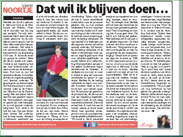 'DAT WIL IK BLIJVEN DOEN.' Column over <a href="/informa4life/">Mariëtte van Hooff</a> op pag 29 in <a href="/De_Loop/">Weekkrant De Loop Helmond</a> n.a.v. boeiend interview.