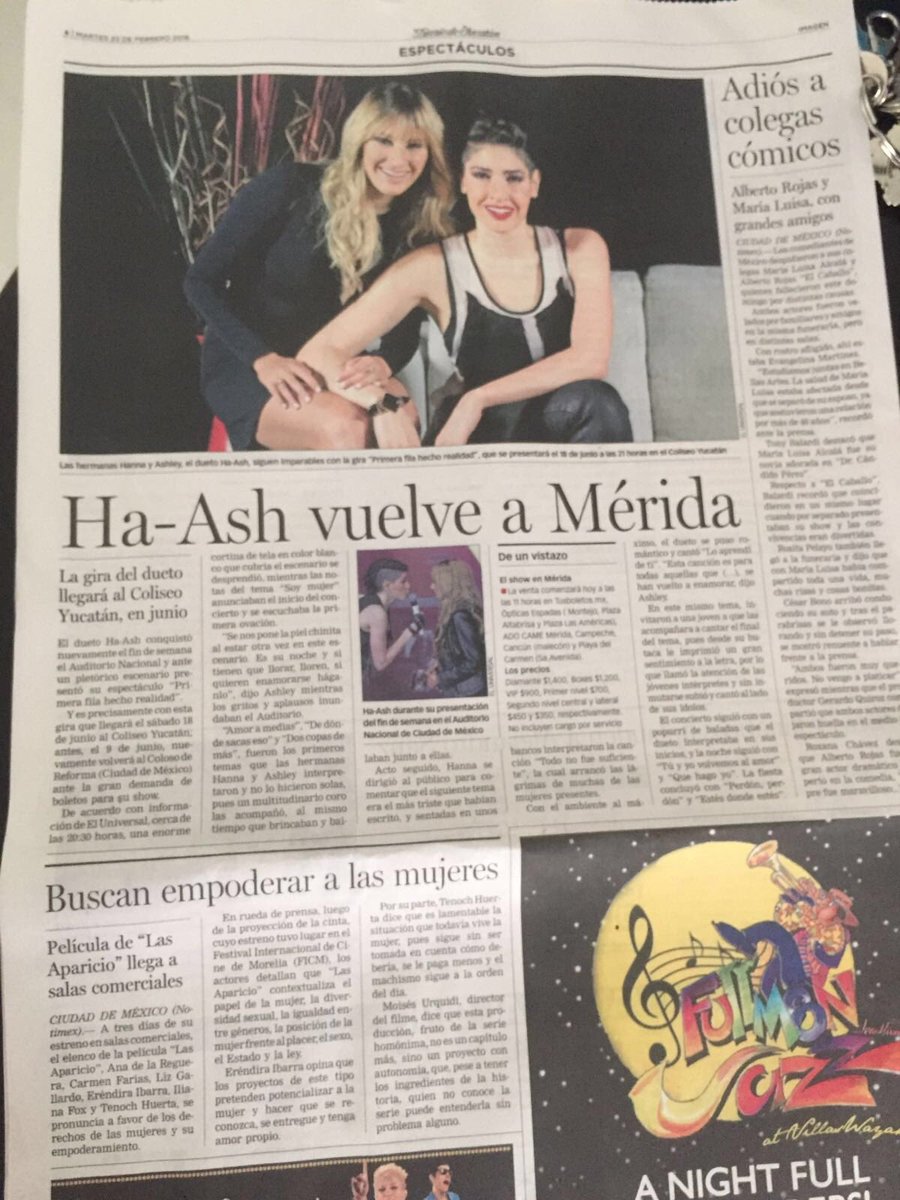 HaAsh_Merida's tweet photo. Gracias al @DiarioYucatan por la nota sobre el concierto de @haashoficial en #Merida 18 de jun en @Coliseo_Yucatan https://t.co/3yL7X7zDsV