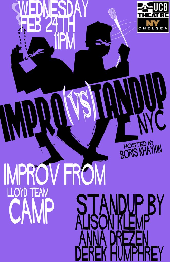 IMPROvsTANDUP's tweet photo. NYC! Tomorrow at @UCBTheatreNY! Hosted by @theBorisK! https://t.co/lio69bc33g