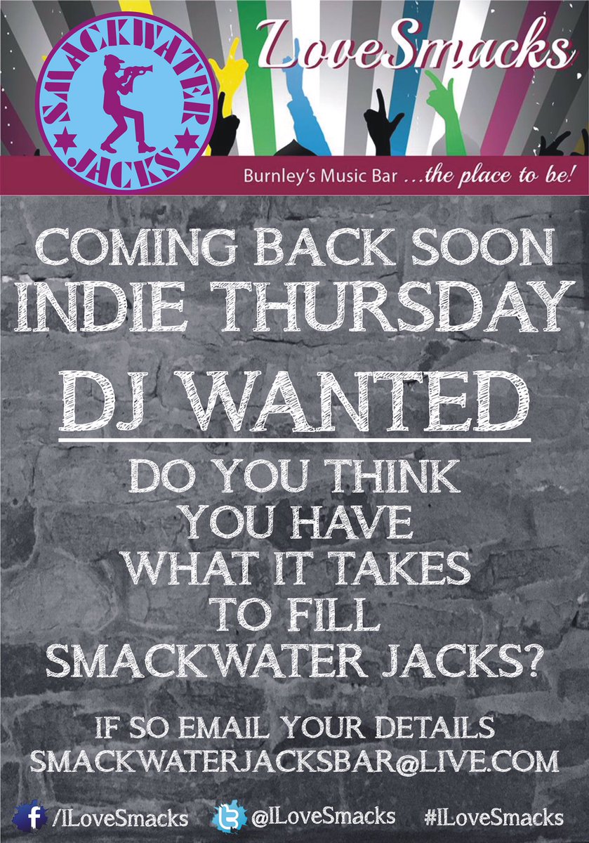 SmacksBurnley's tweet photo. Great news about Indie night. We also need extra bar staff. If You're interested email smackwaterjacksbar@live.com https://t.co/nwRonWEOQ8