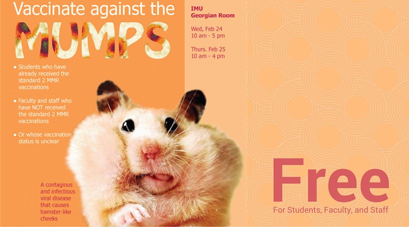 Free Mumps vaccine clinics for students, faculty, &amp; staff this week. More about Mumps: ow.ly/YFE6p