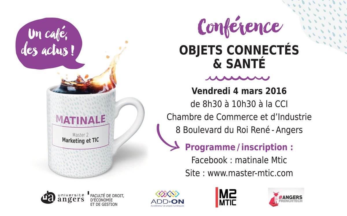 CCInnovation49's tweet photo. Matinale @M2MTIC le 04/03 Objets connectés et #santé @CCI49 8h30 https://t.co/bgmcCY34WD https://t.co/9XY94vJHj7 #IoT #MMTIC