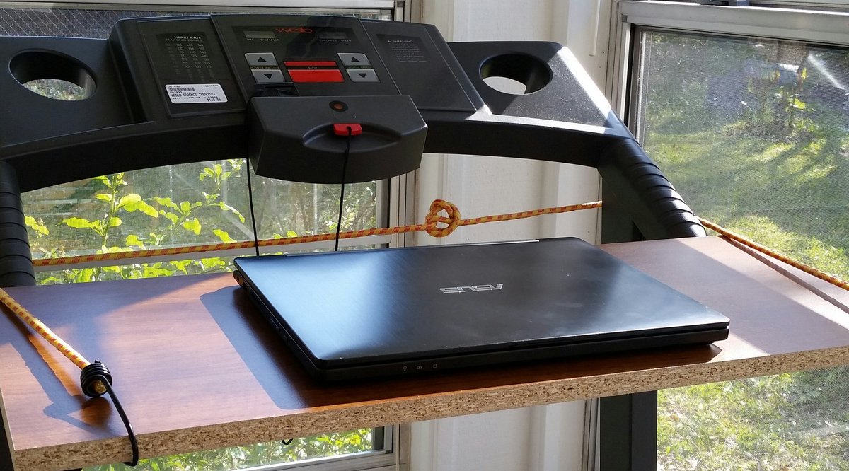 WritingMarshall's tweet photo. I DIY'd this treadmill desk and love it to death. #SonofaPitch #favoritewritingspot https://t.co/gzBvMYbKYm