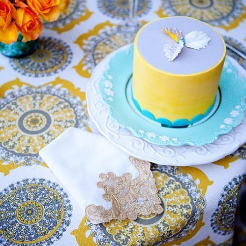 NVLinens's tweet image. It's #CakeTuesday! Today is a great shot of our stunning Tangier Mustardlinen and a truly pretty cake by @thewhole…