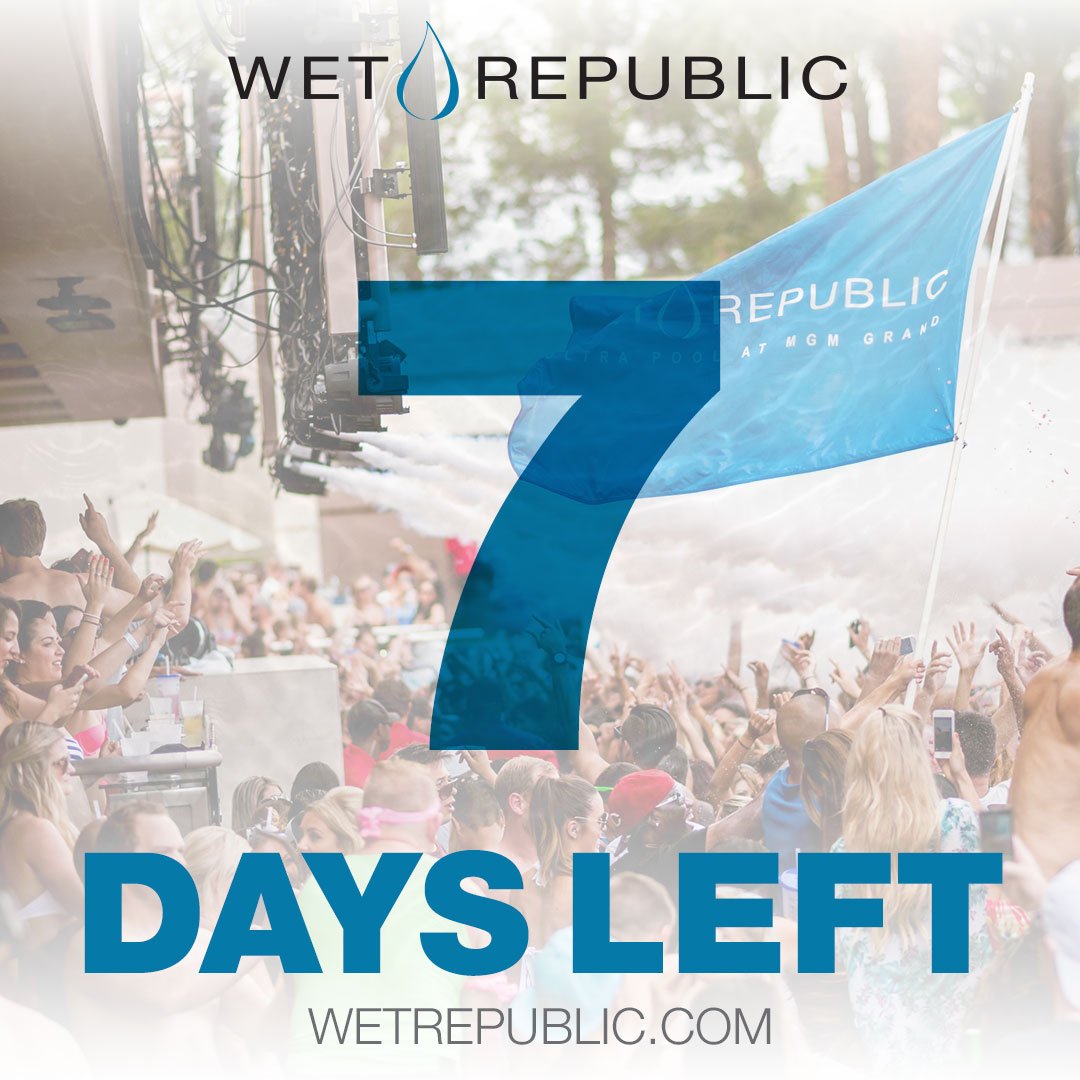 WetRepublic's tweet photo. One more week 'til #PoolSeason kicks off! Join us next Friday for our opening! #RoadtoWet - Ticket link in our bio. https://t.co/Plx3kQb9MA