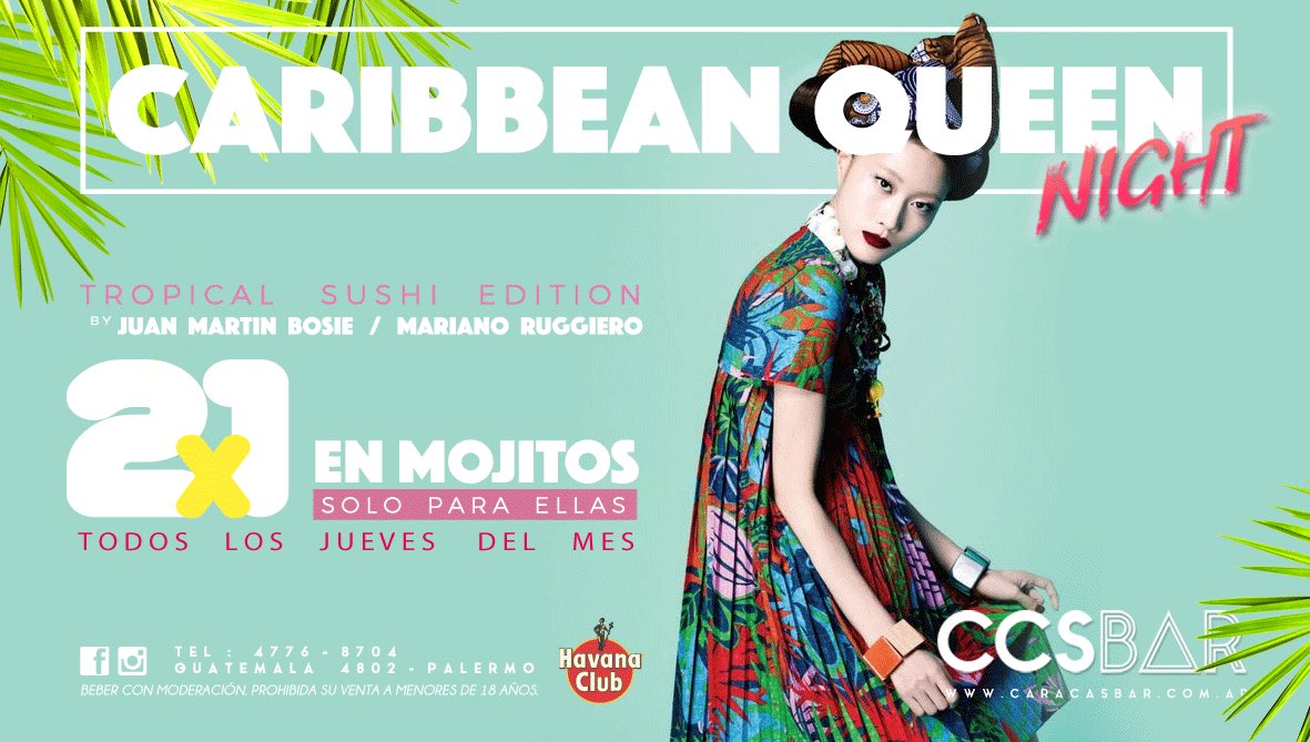 El JUEVES hay noche de SUSHI en <a href="/Caracas_Bar/">Caracas Bar</a>
#CaribbeanQueen promociones para chicas !! <a href="/HavanaClubArg/">Havana Club Argentina</a> #LadiesNight