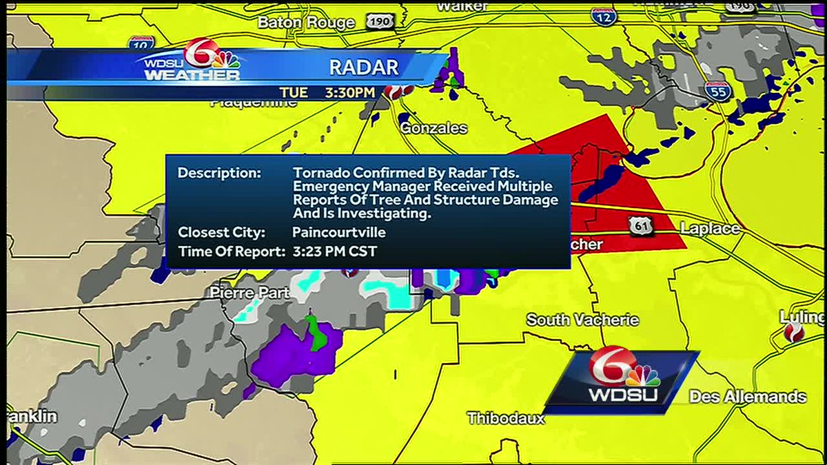 REPORT Tornado confirmed earlier by Paincourtville. wdsu Scoopnest