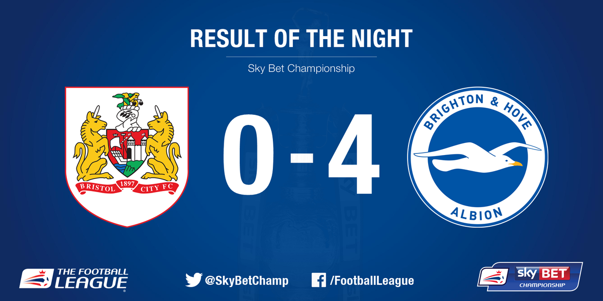 EFL's tweet photo. RESULT OF THE NIGHT: @OfficialBHAFC take the honours after ending @bcfctweets' recent good form with a 4-0 victory. https://t.co/NJgvnNFwoM