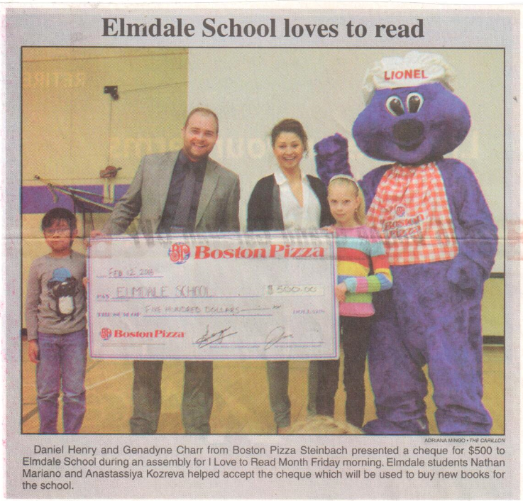 BP_Steinbach's tweet photo. Look for us in @TheCarillon this week! So proud of @ElmdaleHSD - Keep reading! #partnersinreading #bpsteinbach https://t.co/eRCCOXdGi0