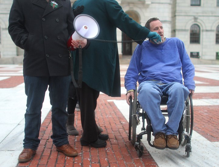 projo's tweet photo. PHOTOS: Medical marijuana patients &amp; advocates take it to State House to protest proposed tagging fees https://t.co/VPCThQTVMX