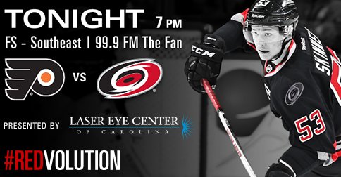Canes's tweet image. Puck drops at 7 p.m. for #Flyers vs. #Canes!
📱: @Canes_Gameday
📺: @FOXSportsSE
📻: @999TheFan
#PHIvsCAR