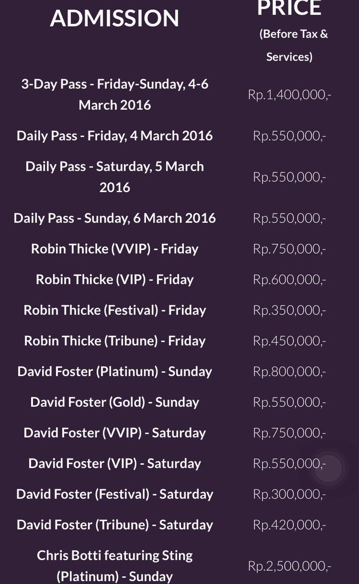 Javajazz festival 2016 
Disc 20% dari harga asli
Limited
Hub: +6282178781261
#sting #robinthicke #davidfoster