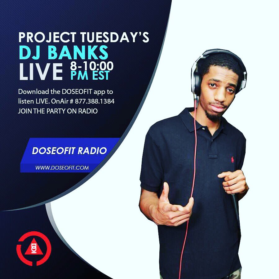 DoseofitRadio's tweet photo. Tune In to #ProjectTuesdays with @djaybanks on #DoseofitRadio live tonight at 8-10pm EST #hiphop #R&amp;B #reggae n more https://t.co/S7u5cUI0mM