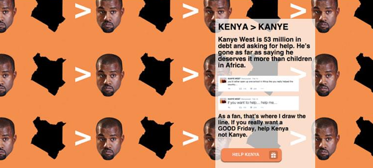cat_carignan's tweet photo. .@AtelierRP On peut dire que @almaAgency a le sens de l'#opportunité! #HelpKenyaNotKanye https://t.co/clTeSD713E https://t.co/L1nPMqeY3t