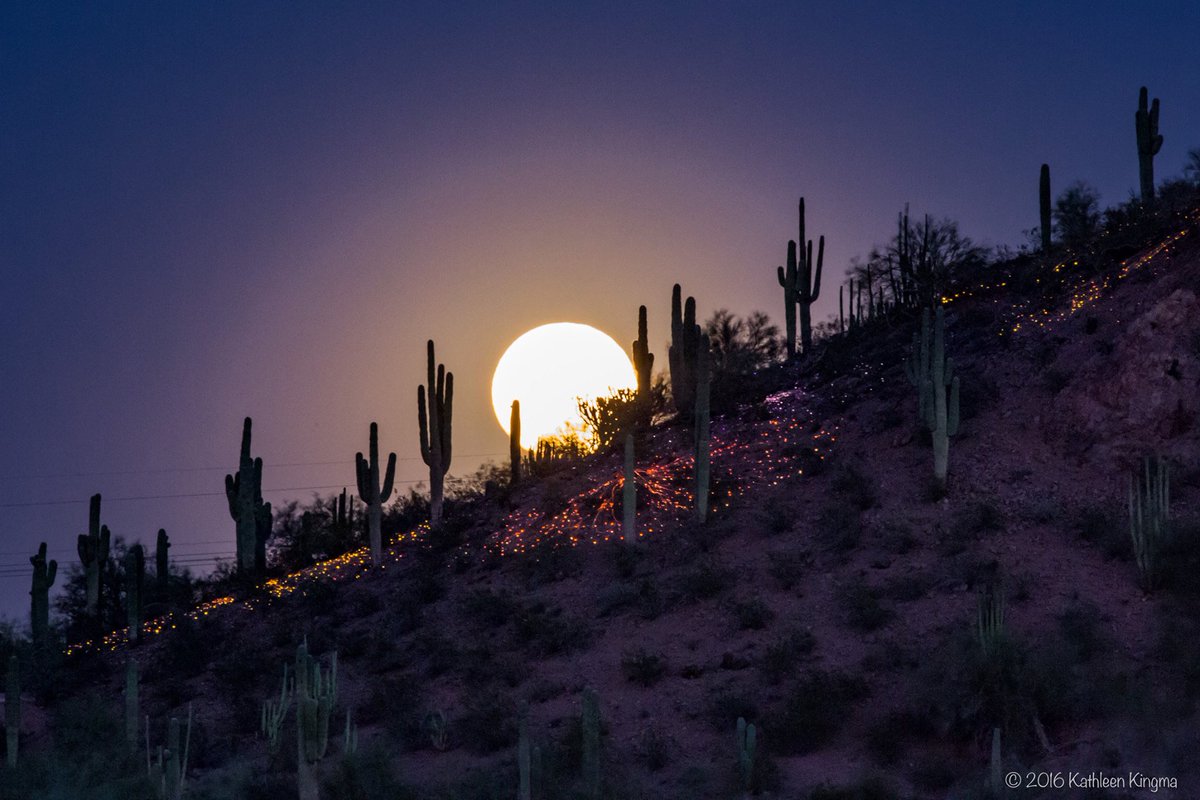 dbgphx's tweet photo. Did you see that full moon? Kathleen Kingma captured this spectacular shot of Monday’s moon over the Garden’s Butte. https://t.co/WGoeHLhUR8