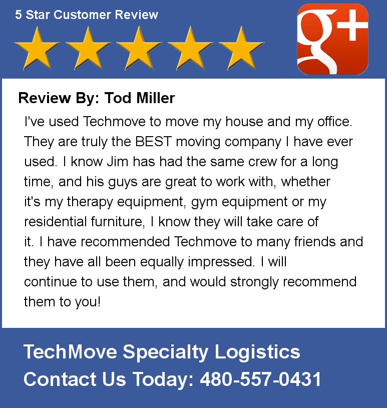 JRSolutions's tweet image. Review By: Tod Miller I&apos;ve used Techmove to move my house and my office.  They are truly the BEST moving company I h