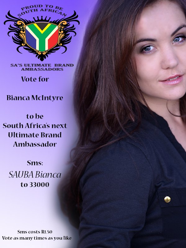 Bianca_McIntyre's tweet photo. Remember to keep voting for South Africa's Ultimate Brand Ambassador! Sms "SAUBA Bianca" to 33000 #SAUBA https://t.co/gYLkBpXeEk