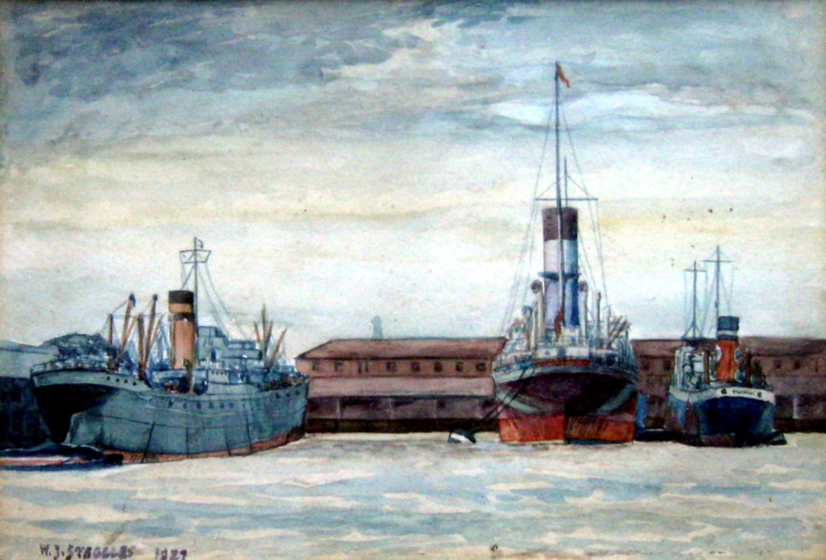 EastLondonGroup's tweet photo. Excellent @FrontispieceLtd Thank you. It reminds me of Freighters in West India Dock by Walter Steggles from 1929 https://t.co/I4DQJSJSkQ