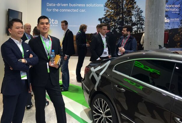 ATS_news's tweet photo. @acer´s @ImMaverickShih and @rbtwang next to the ATS demo car in Barcelona. #connectedcars #OTAPlus #MWC16 https://t.co/KawNGMsDF3