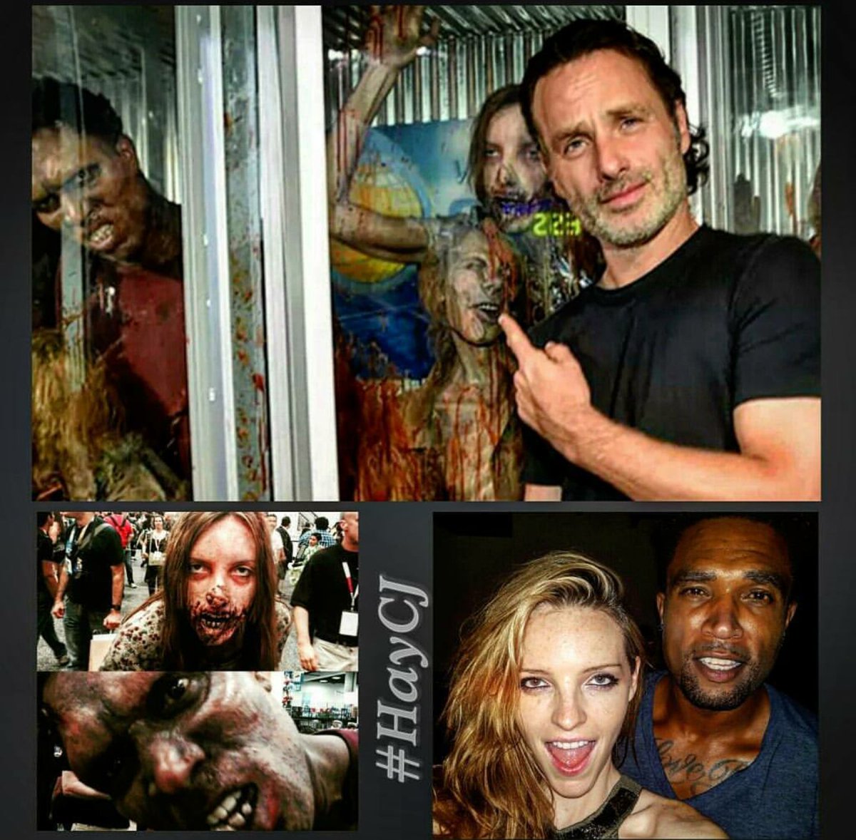 HayCJHey's tweet photo. All caught up on #TWD #Obsessed #AndrewLincoln pointing at #HayCj #WalkingDead #Cosplay #ComicCon #TheWalkingDead https://t.co/Zg90LufCPE