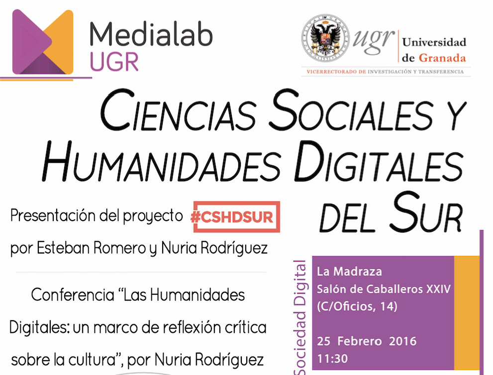 MedialabUGR's tweet photo. Presentación Ciencias Sociales y Humanidades Digitales del Sur #CSHDsur @CanalUGR @InfoUMA https://t.co/GrUrkBQYsp https://t.co/6BBotStcaV