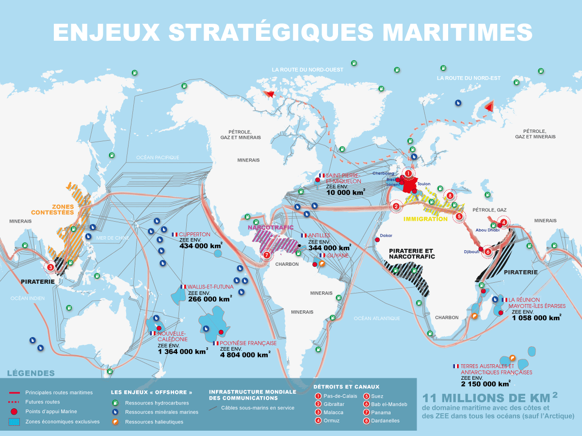 AFEDS_IHEDN's tweet photo. [INFOGRAPHIE] Enjeux stratégiques #maritimes par @MarineNationale ⚓ #EnPermanence #carte https://t.co/lSDhHzVkAY