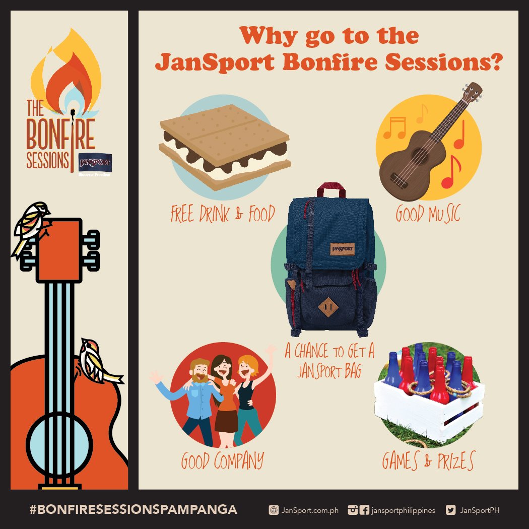 JanSportPH's tweet photo. Here are the reasons why you should go to #BonfireSessionsPampanga email us now at jansport.ph@primergrp.com https://t.co/Y2Hp3qyxI0
