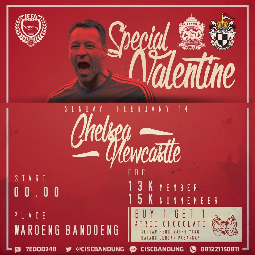 #NobarBPL.
Chelsea vs Newcastle
feat: <a href="/ToonTuneAink/">BOBOTOH NUFC</a> 

OG: 00.00 WIB.
<a href="/BandoengWaroeng/">Waroeng Bandoeng</a> 
<a href="/IFFA_BANDUNG/">IFFA Bandung</a>