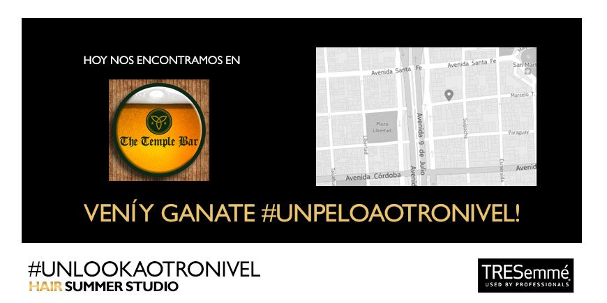 TRESemmeARG's tweet photo. Vení hoy a #TheKilkenny, #DownTownMatias, #DeepBlue, #TheTempleBar y ganá #UnPeloAOtroNivel en el #HairSummerStudio https://t.co/EouzO3k0RI