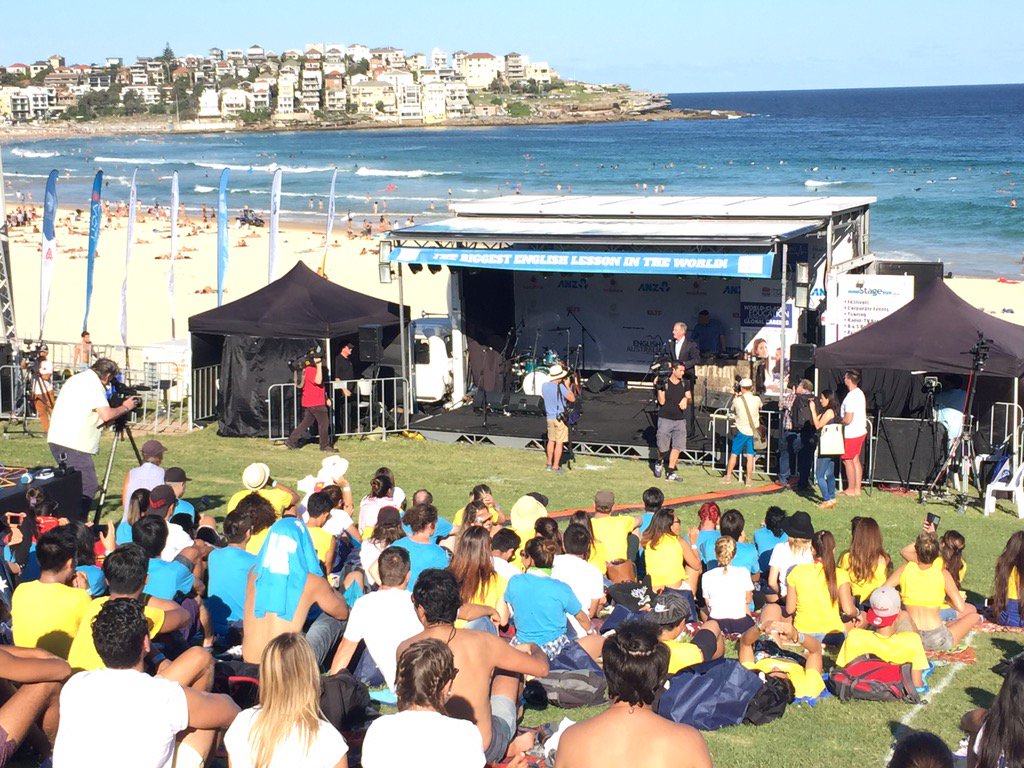 richardmcolbeck's tweet photo. Congratulations on achieving world record @biggestenglish 3000 students from 62 nations #bondibeach #auspol #Sydney https://t.co/SR7frGBnjc