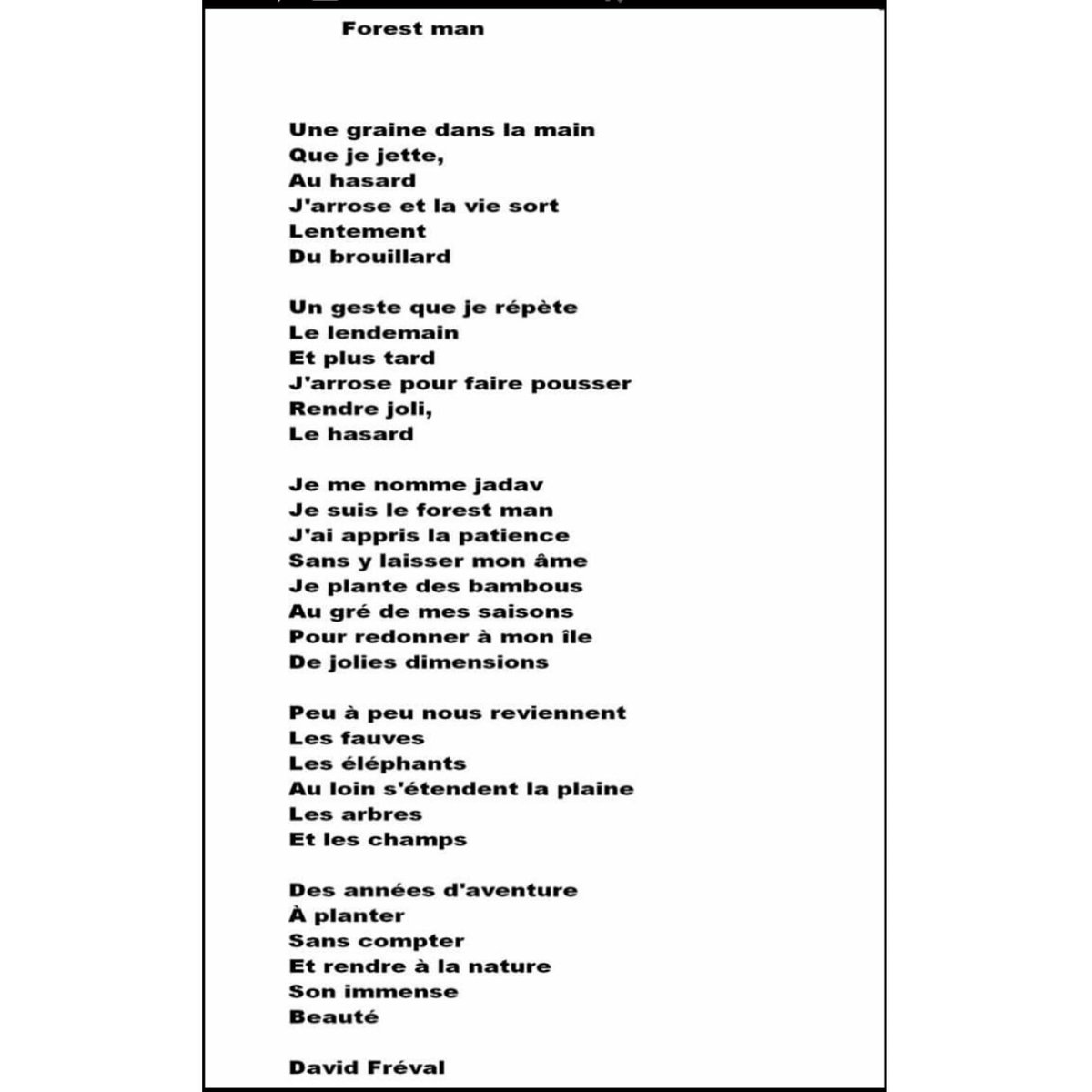 DavidFreval's tweet photo. #ForestMan #Texte #Paroles son histoire :https://t.co/QCDYC2BQuu partages autorisés #Jadav #Payeng https://t.co/RDIuCjcbCP